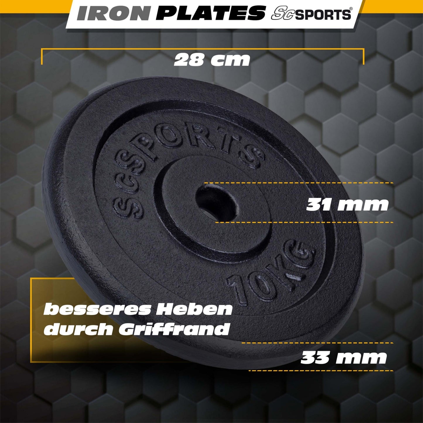 ScSPORTS Halterschijven set 30 kg - 2 x 10 - 2 x 5 kg - Gietijzer - 30 mm