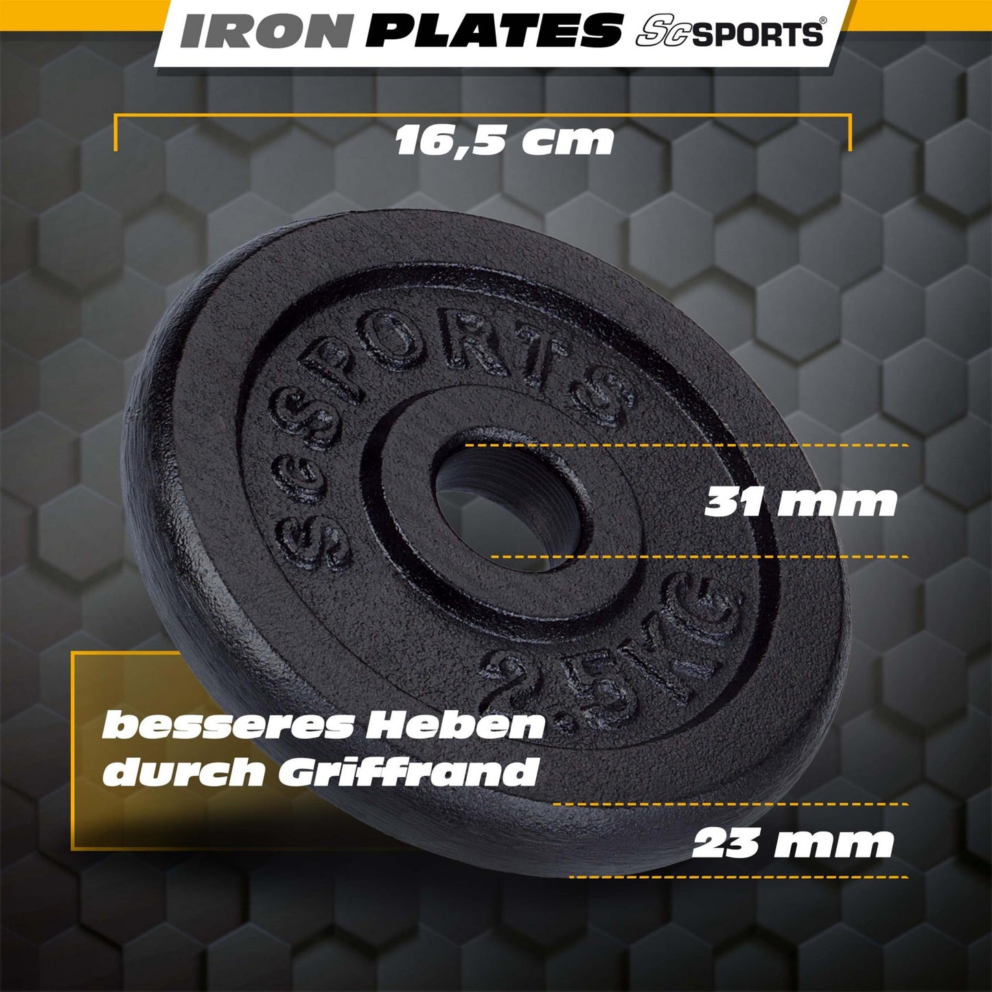 Jeu de disques de poids ScSPORTS 25 kg - 2 x 5, x 2,5, 4 x 1,25 kg - Fonte - 30 mm