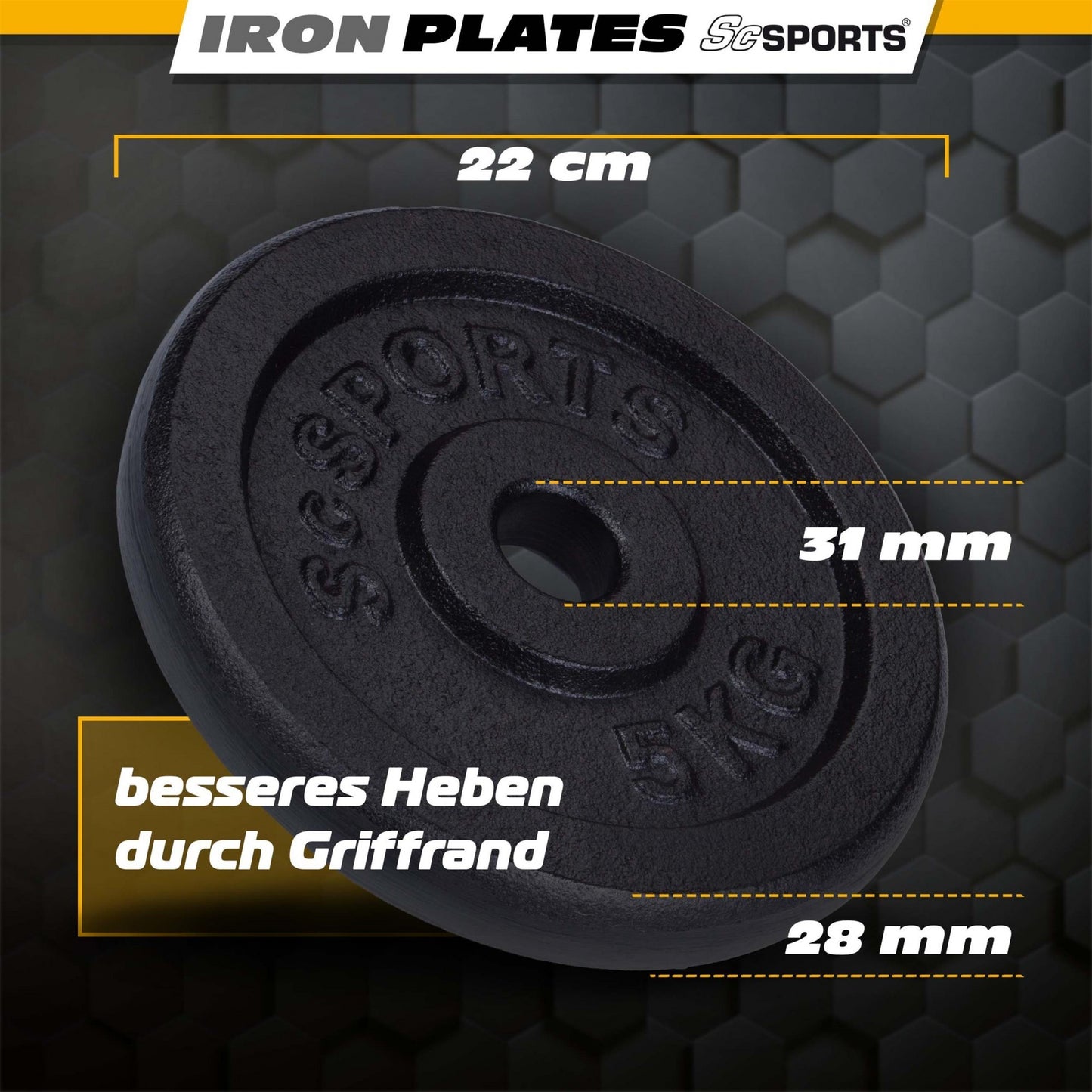 ScSPORTS Weight Plates Set 60 kg Cast Iron – 30 mm