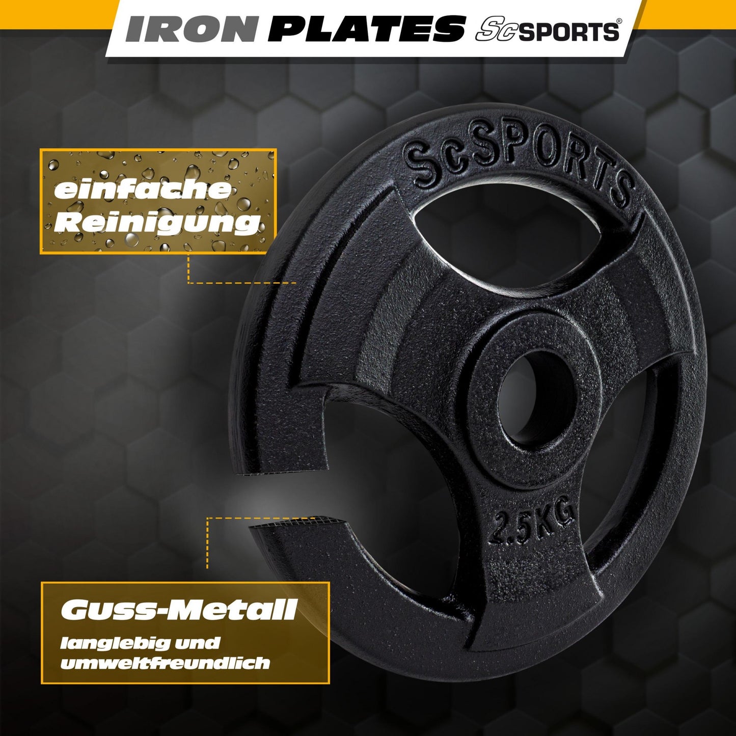 ScSPORTS Halterschijven set 10 kg - 4 x 2,5 kg - Gripper Gietijzer - 30 mm