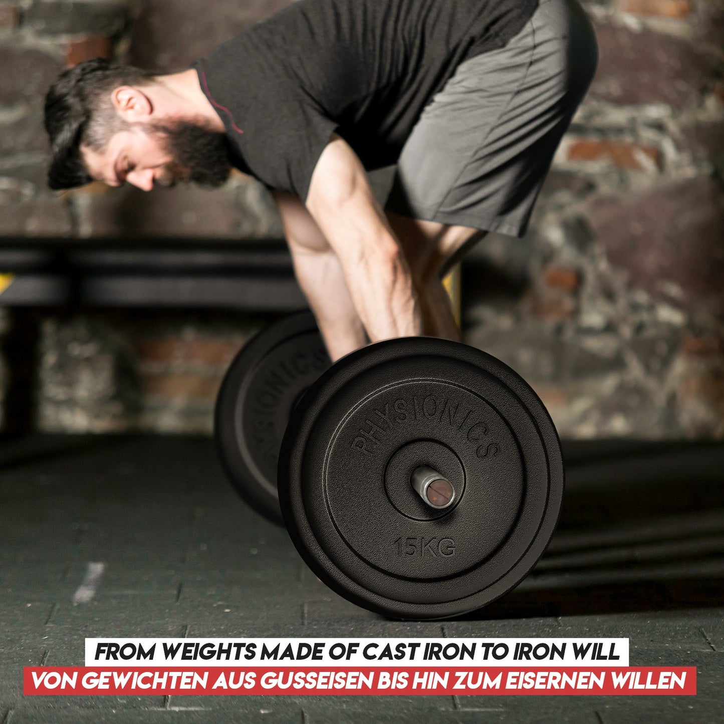 Physionics Weight Plates Set 60 kg - 4 x 15 kg - Cast Iron - 30 mm