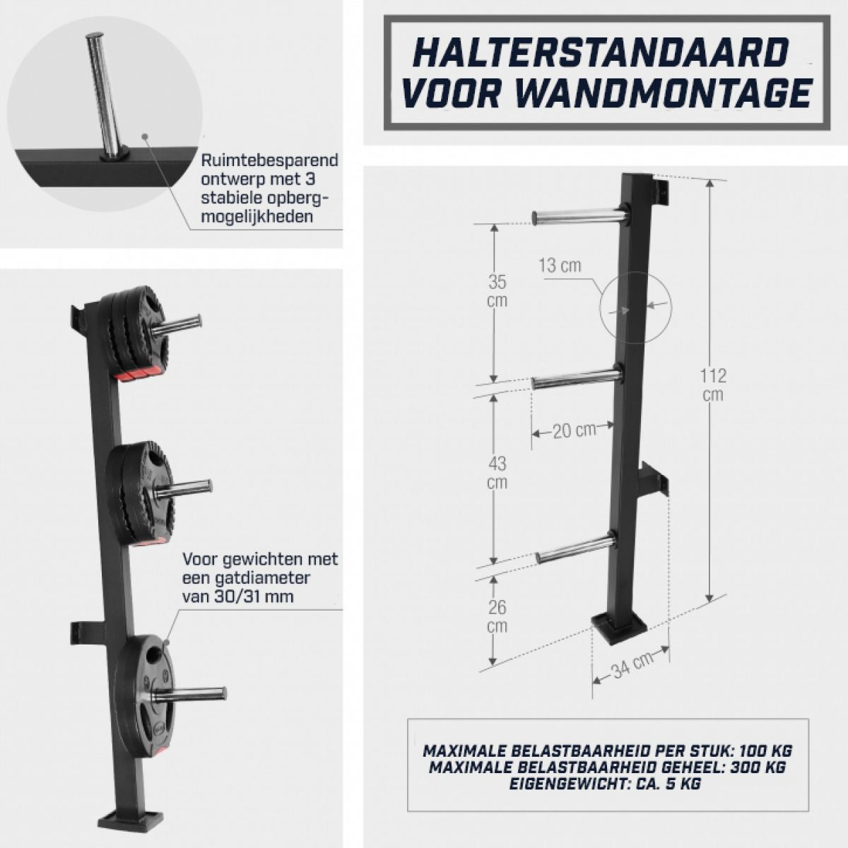 Halterschijven Standaard Wandmontage 30 mm - Zwart
