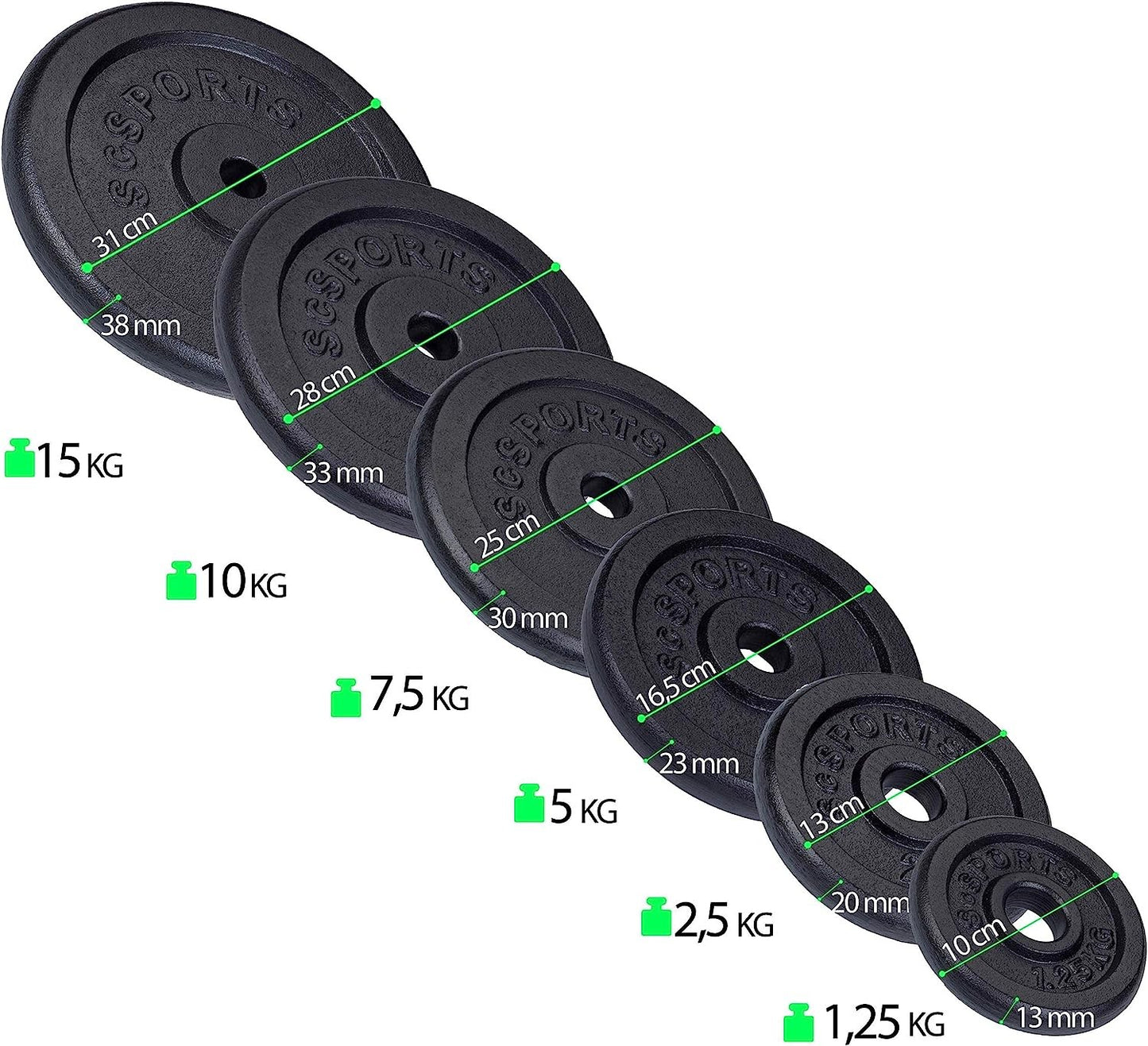 ScSPORTS Halterset 104 kg Gietijzer - 30 mm