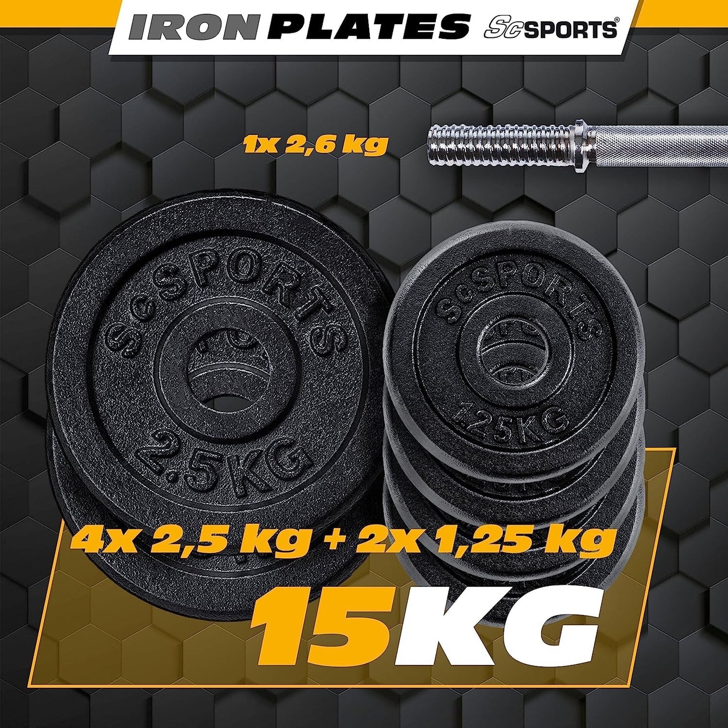 ScSPORTS Dumbell 15 kg Gietijzer 42 cm - 30 mm