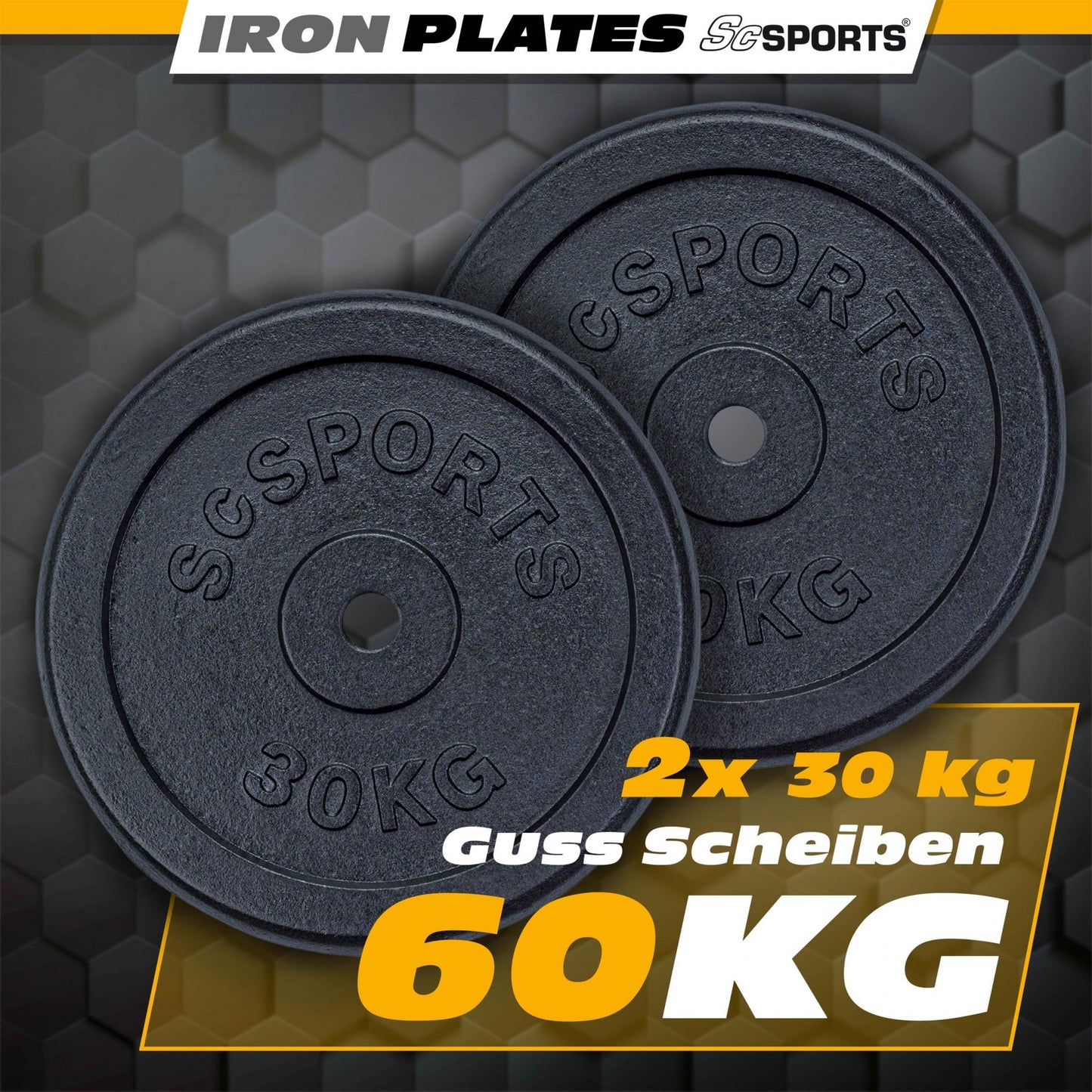 ScSPORTS Halterschijven set 60 kg – 2 x 30 kg Gietijzer – 30 mm