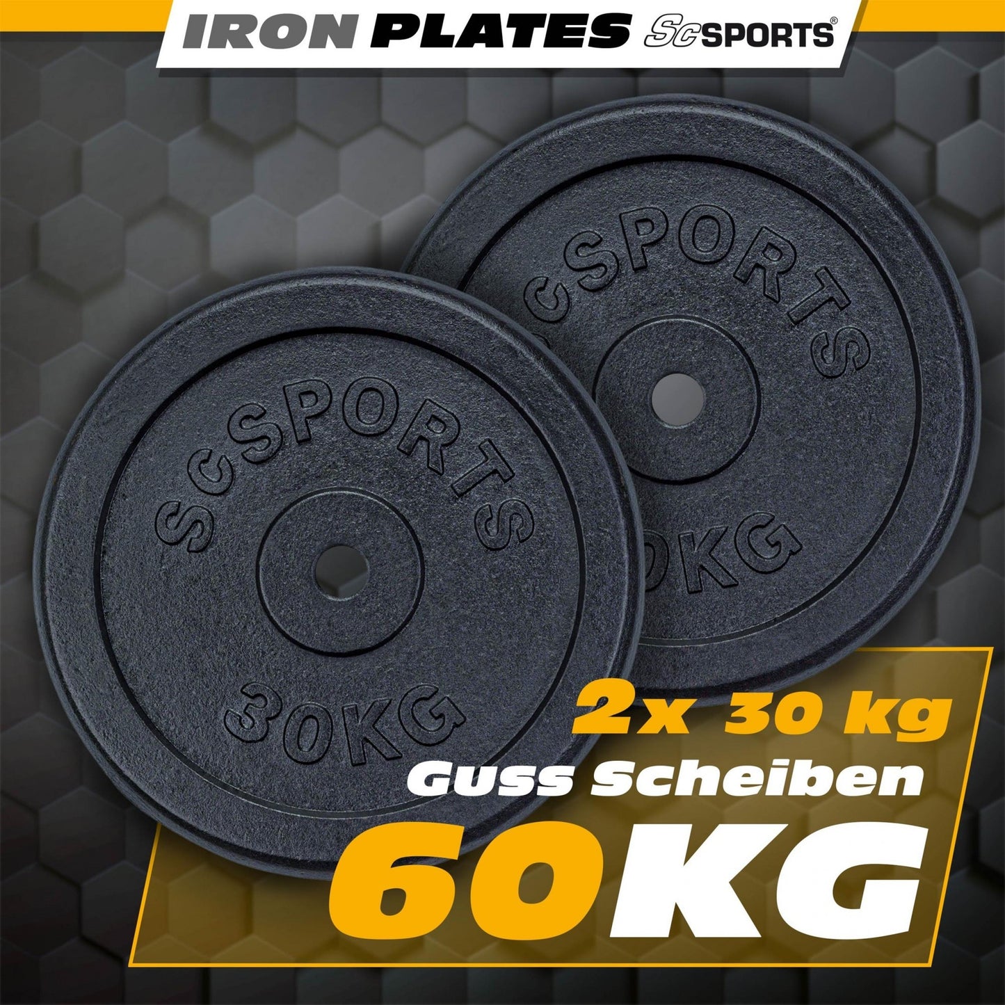 ScSPORTS Halterschijven set 60 kg – 2 x 30 kg Gietijzer – 30 mm