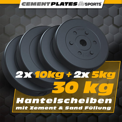 ScSPORTS Halterschijven set 30 kg - 2 x 10 - 2 x 5 kg - Kunststof - 30 mm