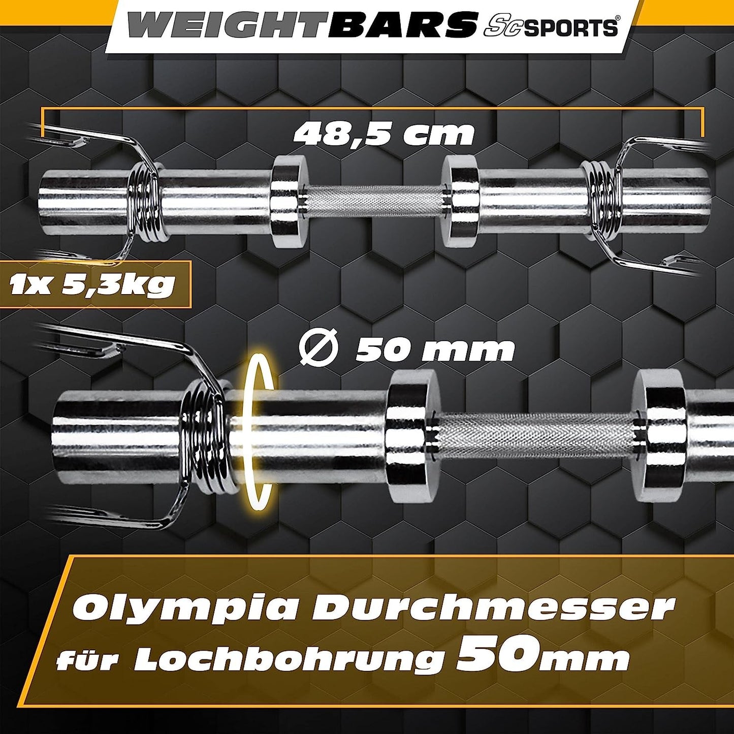 ScSPORTS Olympische dumbellstang - 120 cm Veersluiting - 50 mm