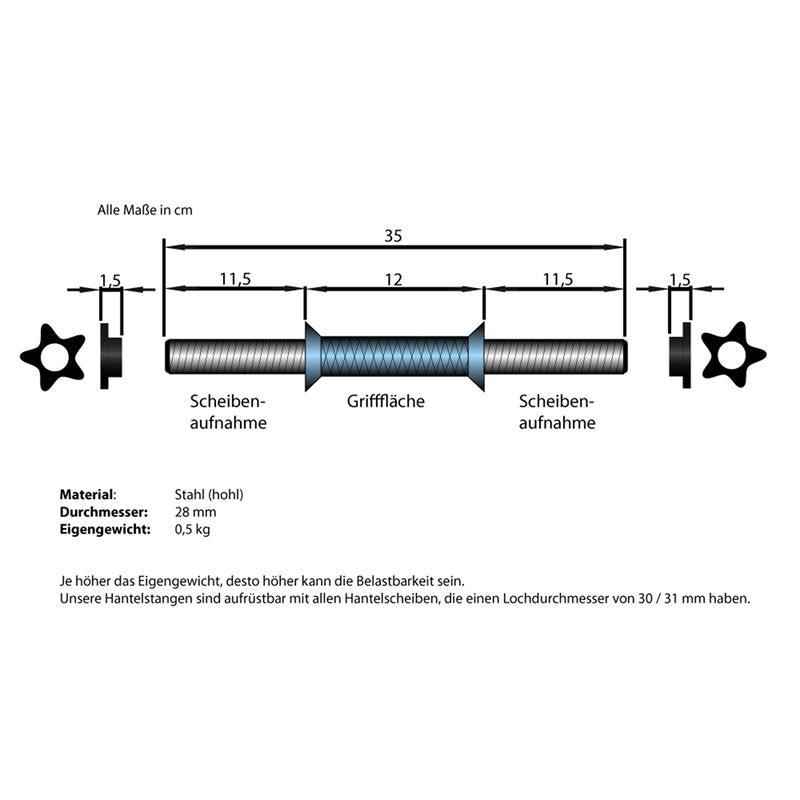 ScSPORTS Dumbellstangen 35 cm set van 2 - 30 mm