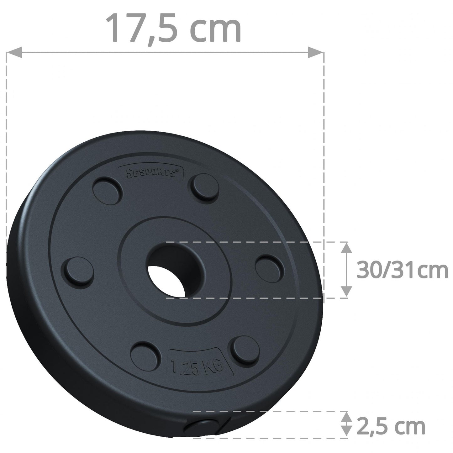 Jeu de disques de poids ScSPORTS 10 kg - 8 x 1,25 kg - Fonte - 30 mm