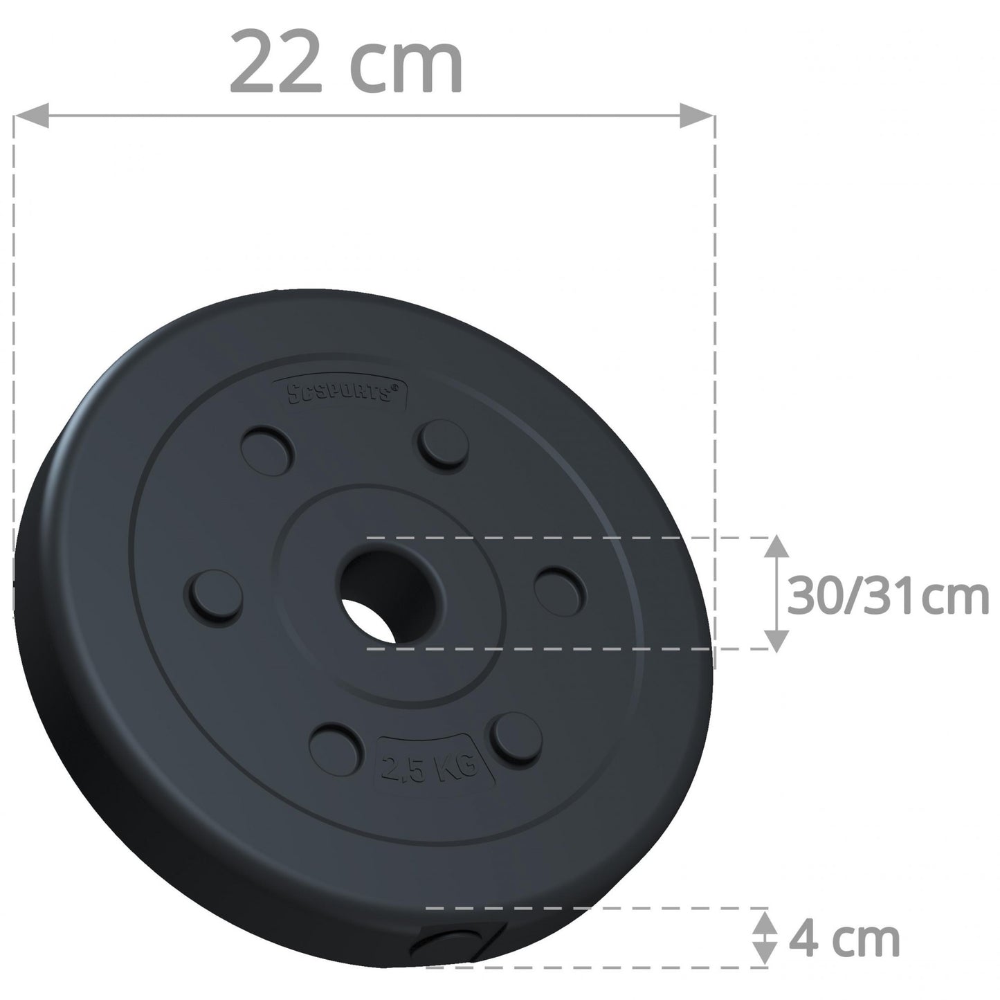 Jeu de disques de poids ScSPORTS 27,5 kg - 4 x 5, 2 x 2,5, 2 x 1,25 kg - Plastique - 30 mm