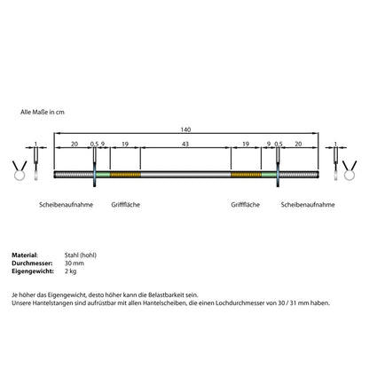 Barre ScSPORTS 140 cm avec verrouillage à ressort - 30 mm