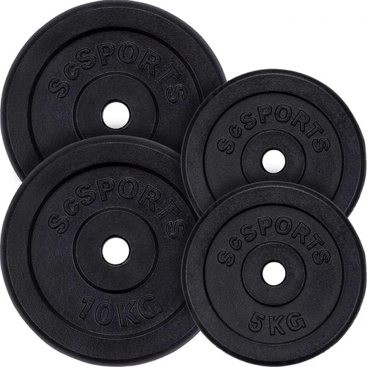 ScSPORTS Halterschijven set 30 kg - 2 x 10 - 2 x 5 kg - Gietijzer - 30 mm