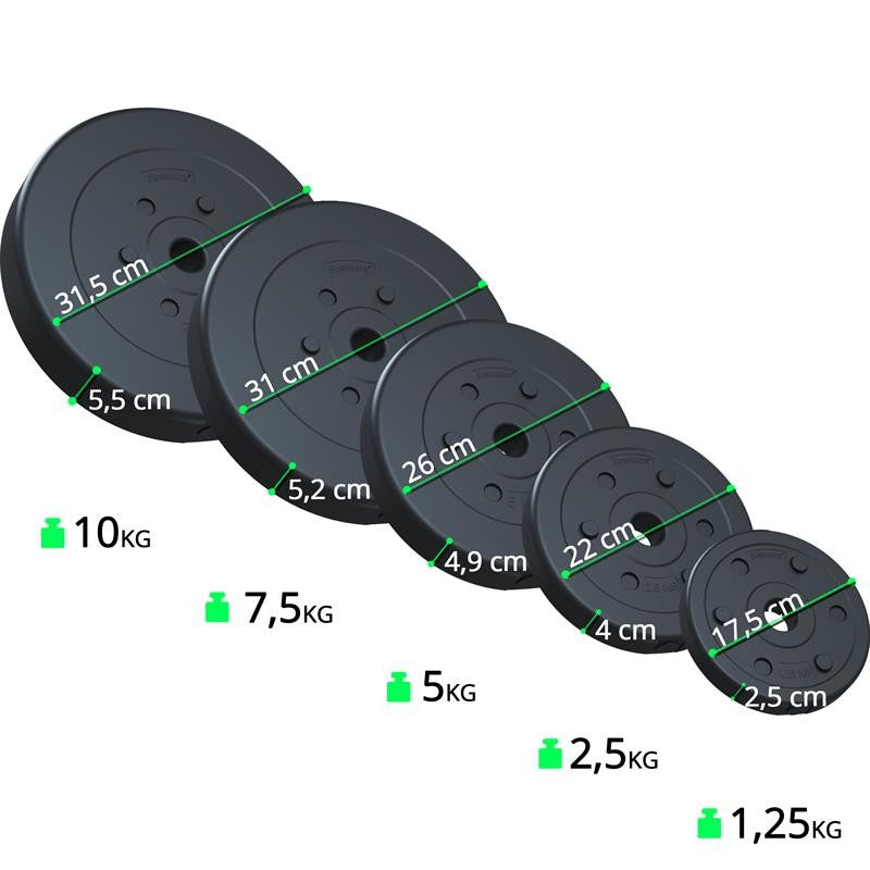 ScSPORTS Halterset 30 kg Kunststof - 30 mm