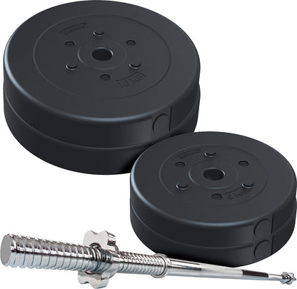 ScSPORTS Halterset 30 kg, Lange Halterstang met Halterschijven, 2 x 5 kg en 2 x 10 kg Halterschijf Kunststof, 30 mm, Voor effectieve Fitness- en Krachttraining, Gewichten, Gewichtsschijven met Barbell