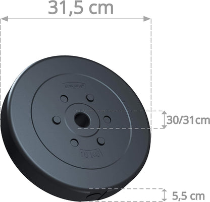 Set d'haltères ScSPORTS 30 kg, haltère longue avec disques de poids, 2 x 5 kg et 2 x 10 kg, disque de poids en plastique, 30 mm, pour un entraînement efficace de fitness et de musculation, poids, disques de poids avec haltère