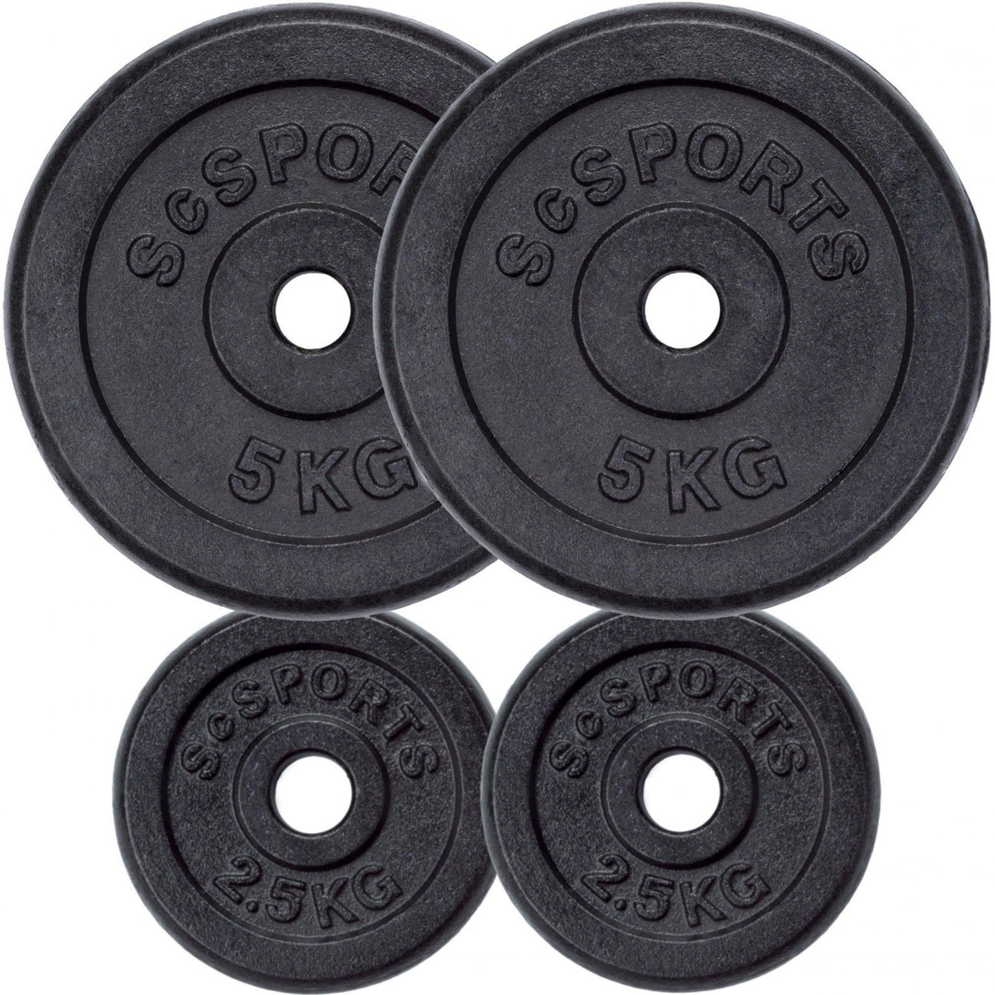 ScSPORTS Halterschijven set 15 kg – 2 x 2,5 + 2 x5  kg Gietijzer – 30 mm