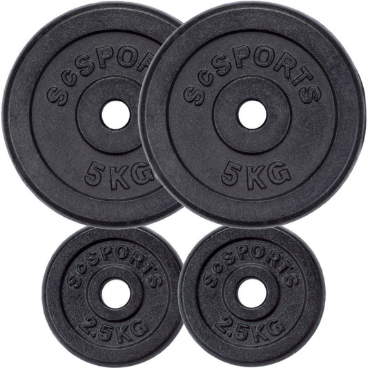 Jeu de disques de poids ScSPORTS 15 kg – 2 x 2,5 + 2 x 5 kg Fonte – 30 mm