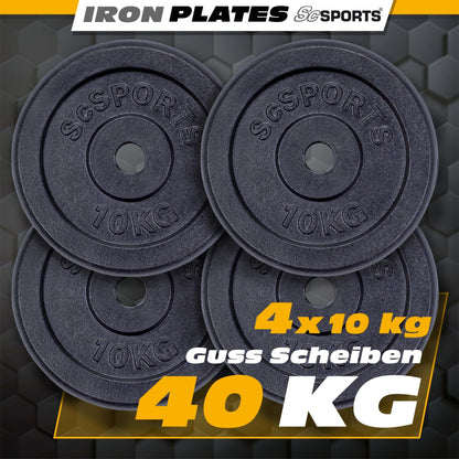 ScSPORTS Halterschijven set 40 kg – 4 x 10 kg Gietijzer – 30 mm