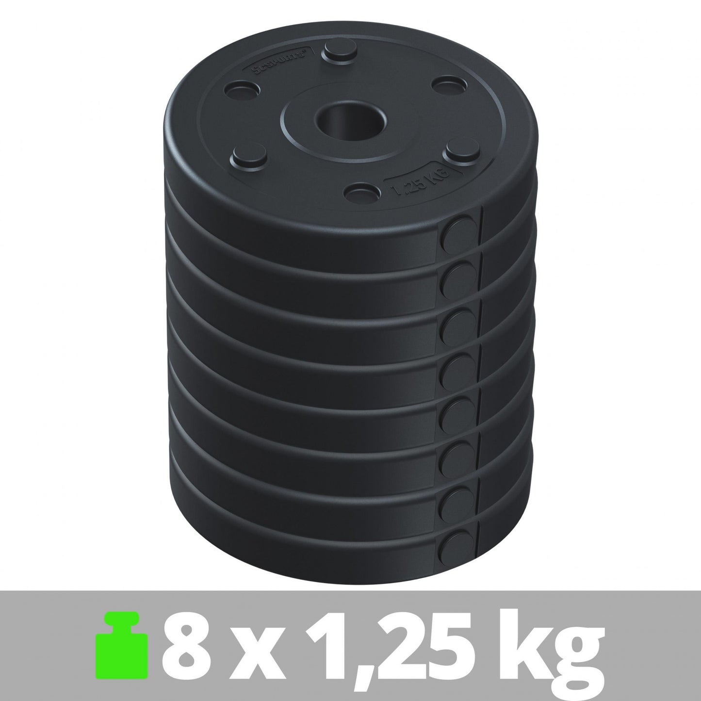 ScSPORTS Halterschijven set 10 kg - 8 x 1,25 kg - Gietijzer - 30 mm