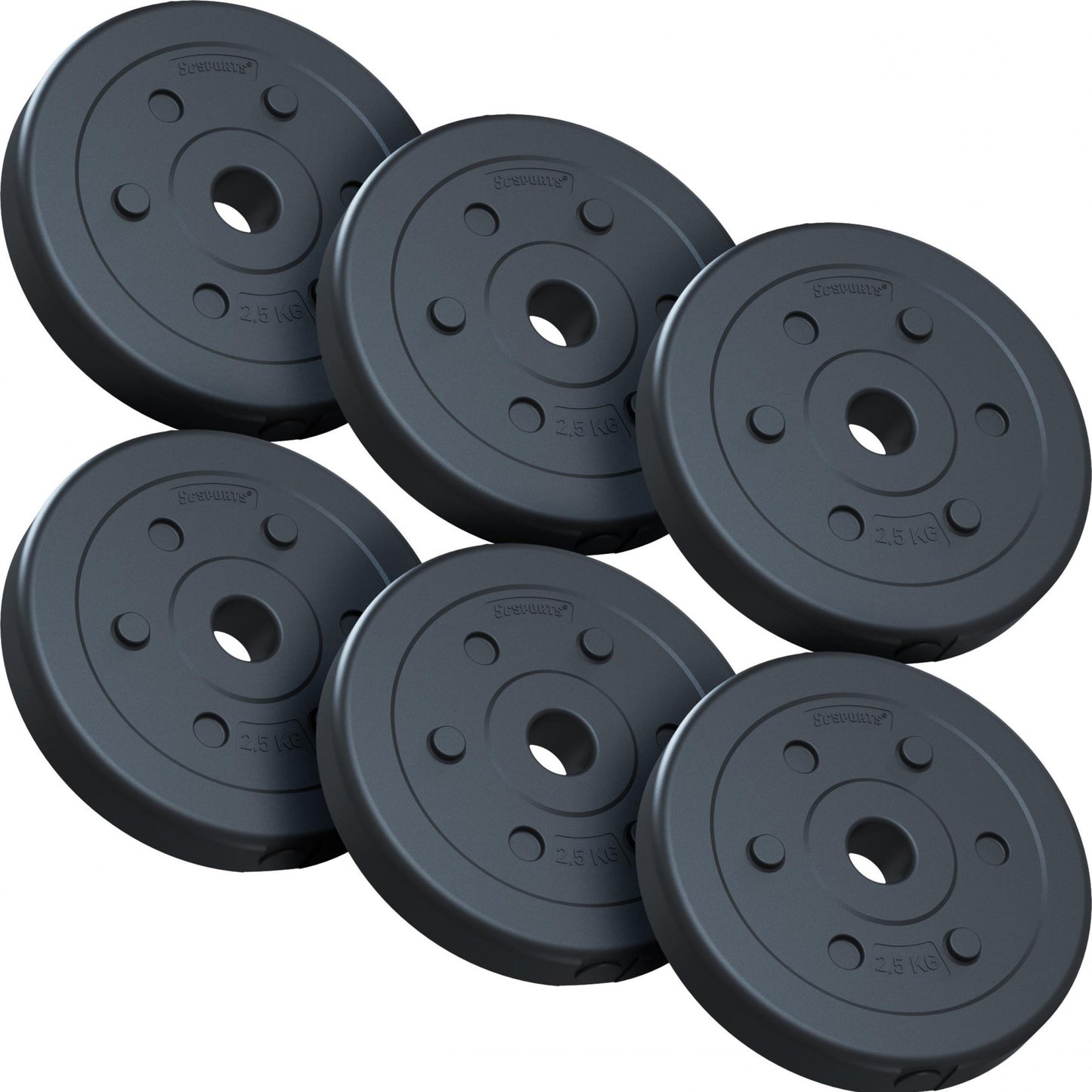 ScSPORTS Halterschijven set 10 kg - 6 x 2,5 kg - Kunststof - 30 mm