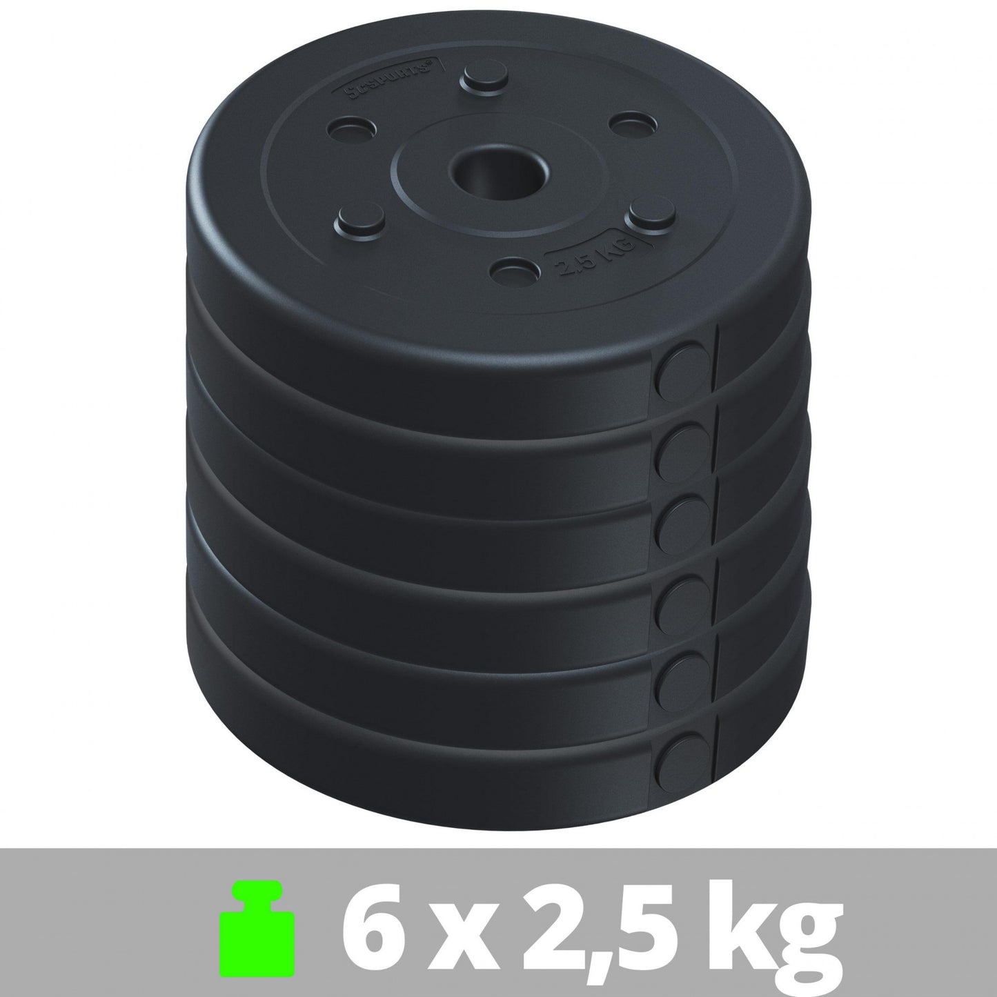 ScSPORTS Halterschijven set 10 kg - 6 x 2,5 kg - Kunststof - 30 mm