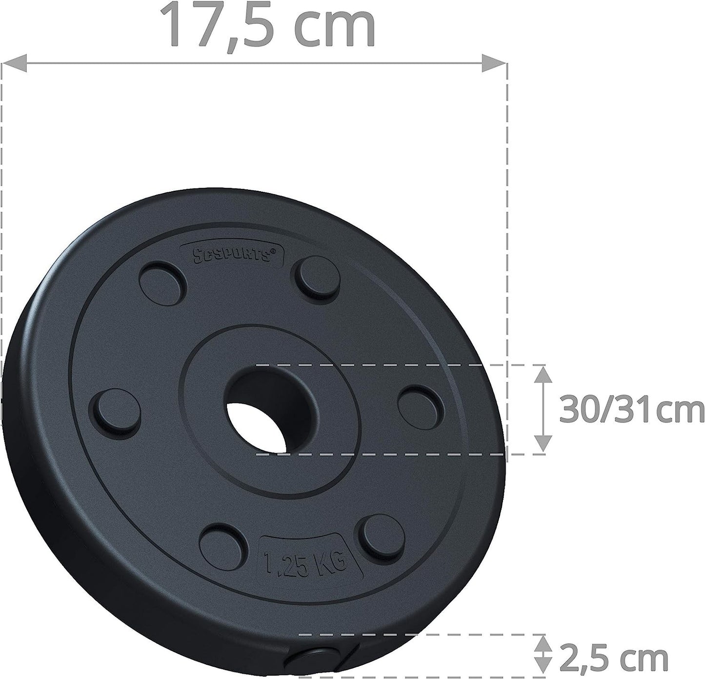 ScSPORTS Halterschijven set 17,5 kg - 2 x 5, 2 x 2,5, 2 x 1,25 kg - Kunststof - 30 mm