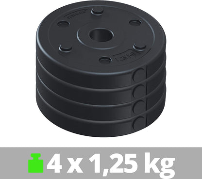 Jeu de disques de poids ScSPORTS 5 kg - 4 x 1,25 kg - Plastique - 30 mm