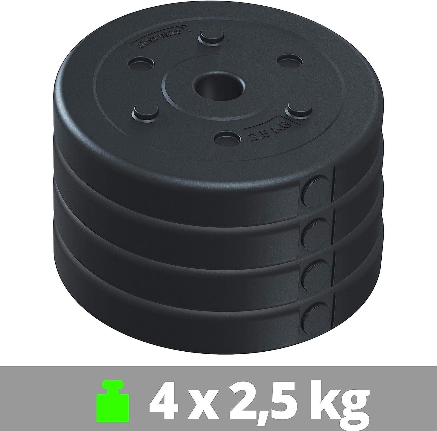 Jeu de disques de poids ScSPORTS 10 kg - 4 x 2,5 kg - Plastique - 30 mm