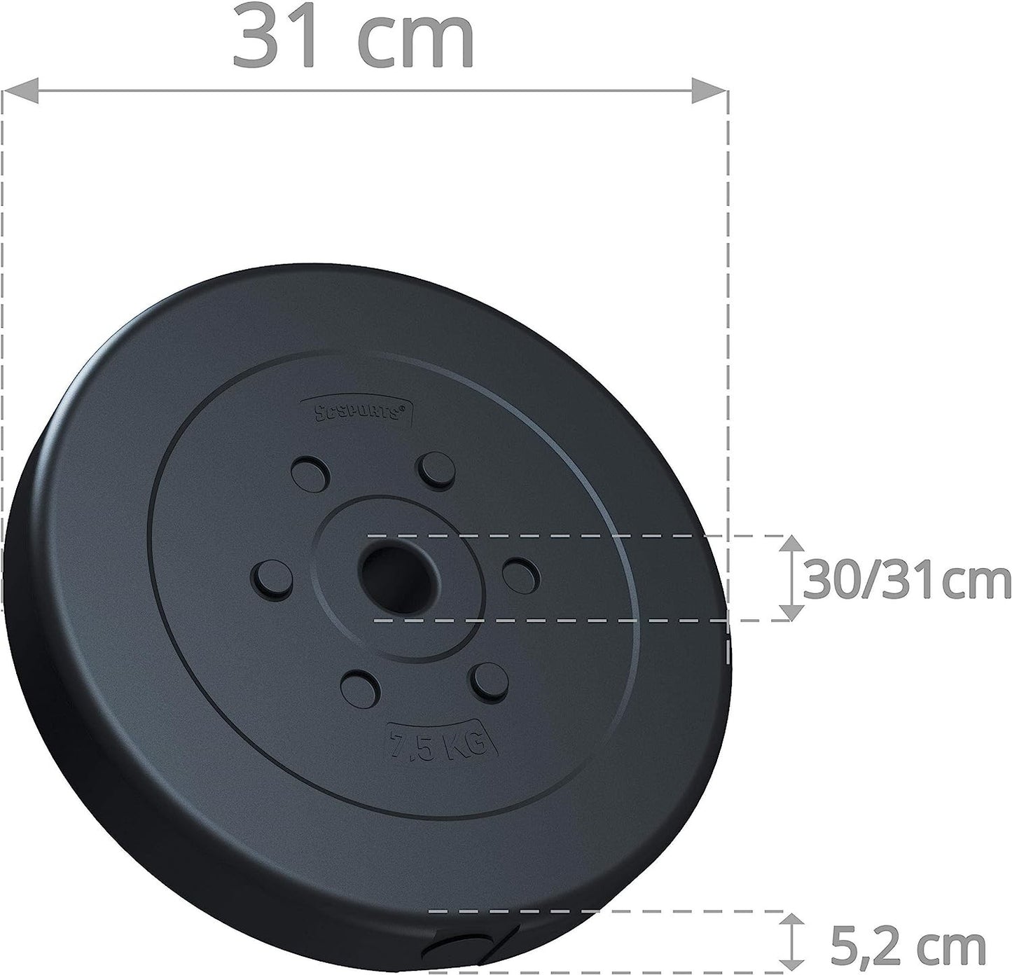 Jeu de disques de poids ScSPORTS 15 kg - 2 x 7,5 kg - Plastique - 30 mm