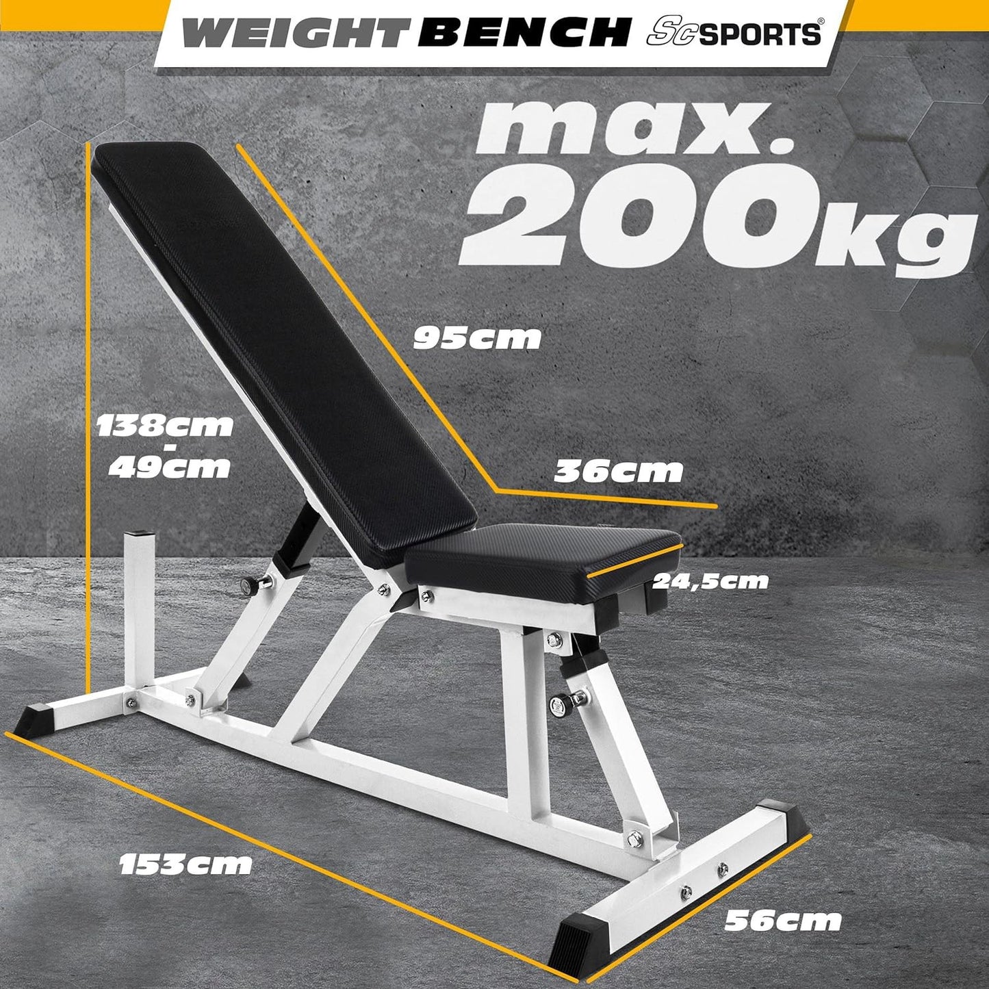 Banc de fitness réglable ScSPORTS blanc avec dossier long