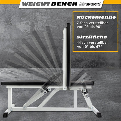 Banc de fitness réglable ScSPORTS blanc avec dossier long