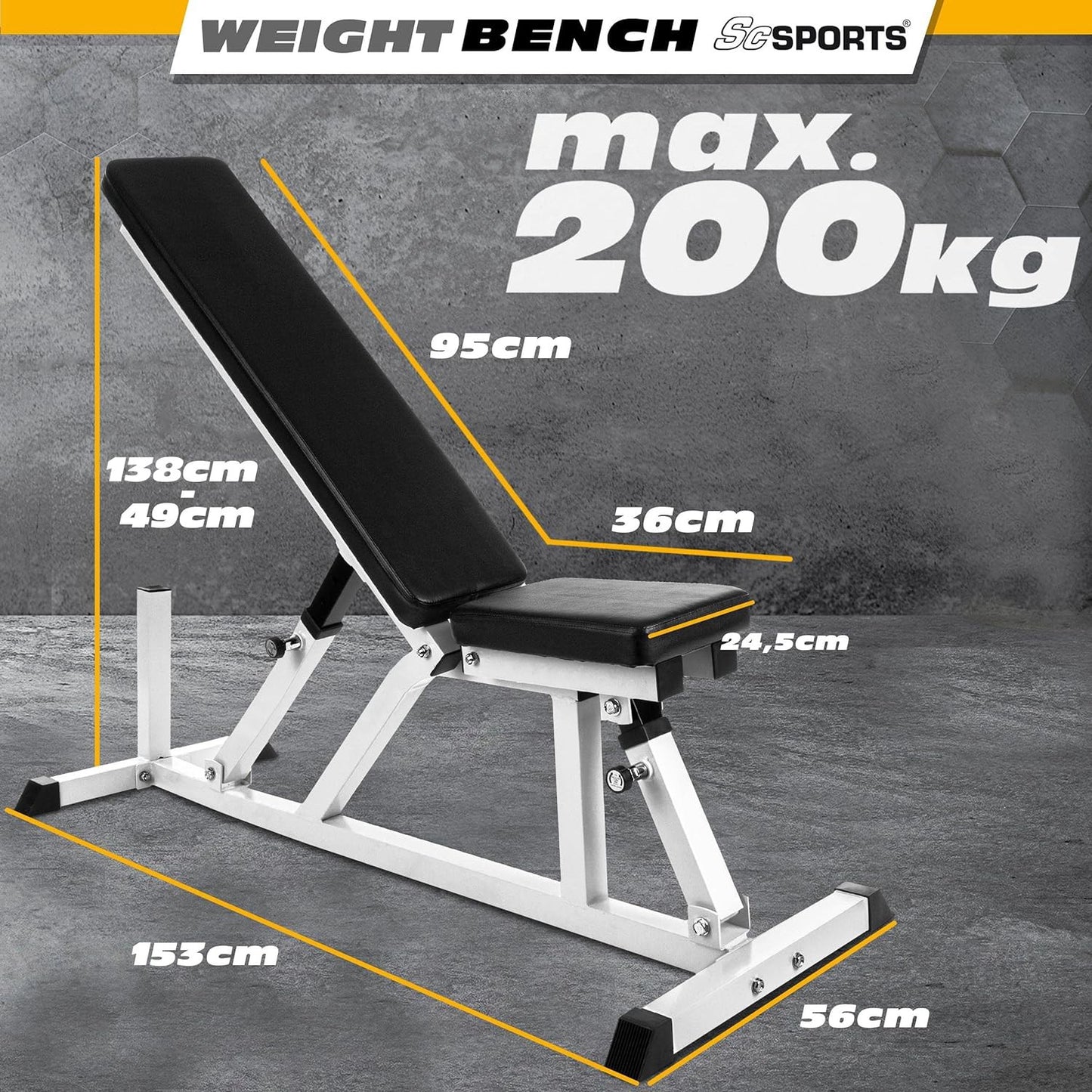 Banc de fitness réglable ScSPORTS blanc avec dossier long