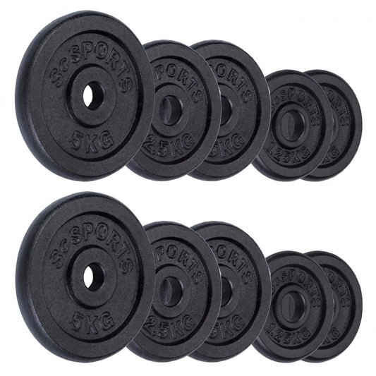 ScSPORTS Halterschijven set 25 kg - 2 x 5, x 2,5, 4 x 1,25 kg - Gietijzer - 30 mm