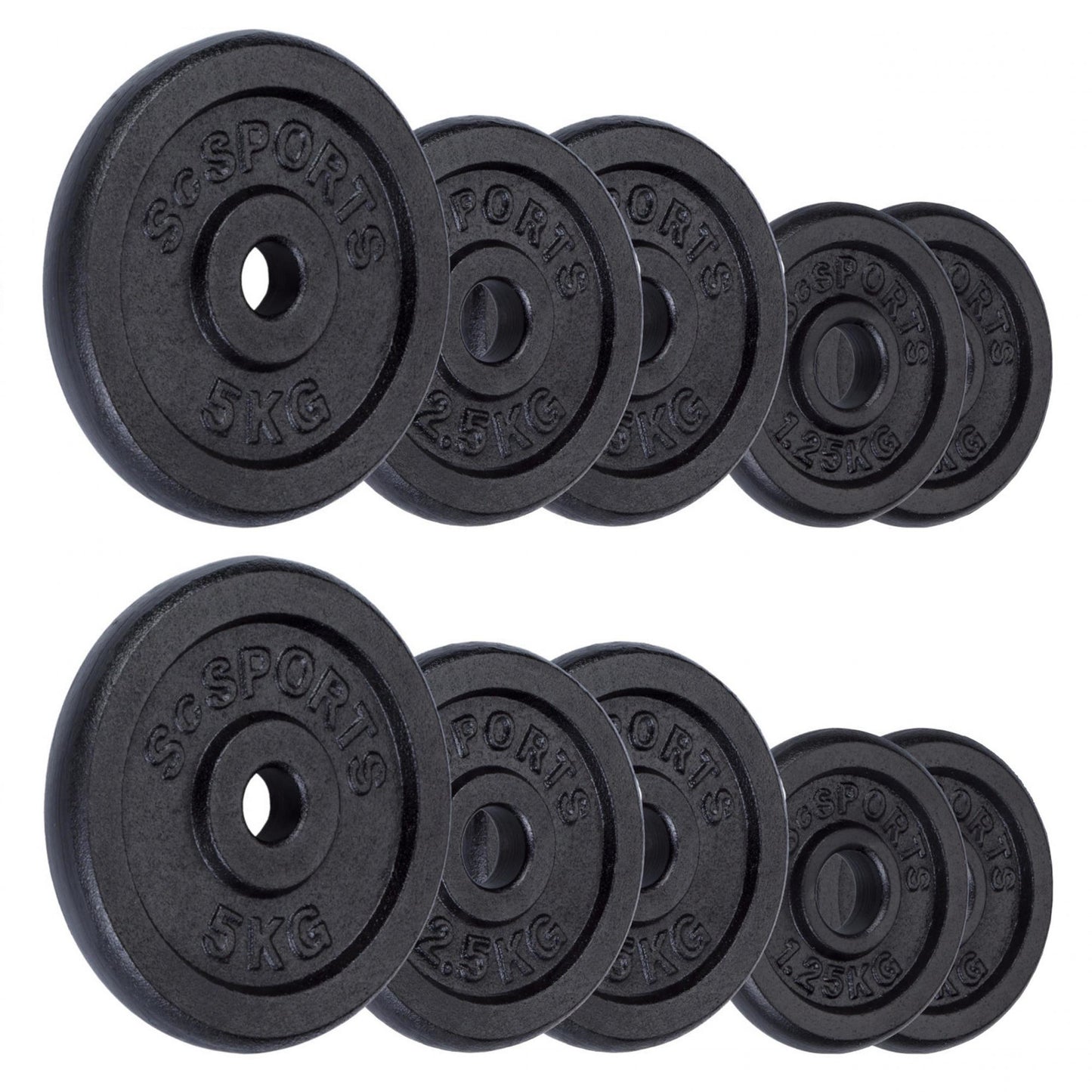 Jeu de disques de poids ScSPORTS 25 kg - 2 x 5, x 2,5, 4 x 1,25 kg - Fonte - 30 mm