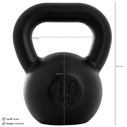 ScSPORTS Kettlebell 16 kg Gietijzer Zwart