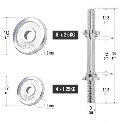 Set d'haltères 30 kg Chromé - 30 mm