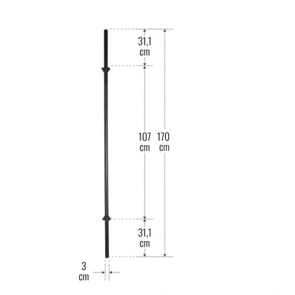 Barre longue 170 cm Noir avec verrouillage à vis - 30 mm