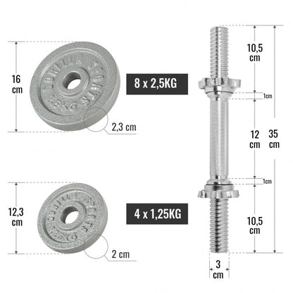 Set d'haltères 30 kg en fonte - fermeture à vis