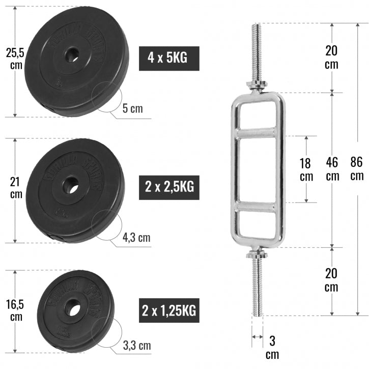 Triceps trainer set 35 kg kunststof - 30 mm