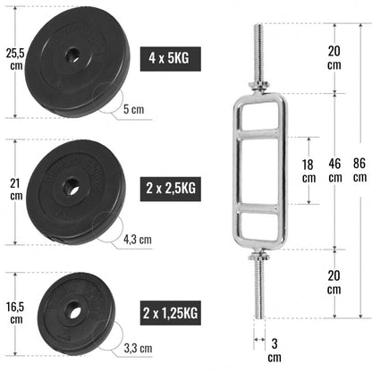 Triceps trainer set 35 kg kunststof - 30 mm