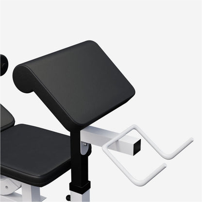 Banc de musculation universel blanc avec barre de 108 kg en fonte