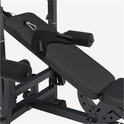 Banc de musculation universel noir avec barre de 108 kg en fonte