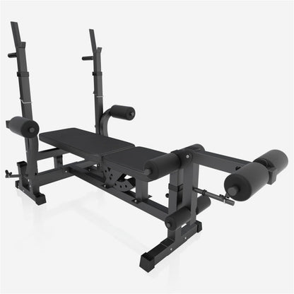 Banc de musculation universel noir avec barre de 108 kg en fonte