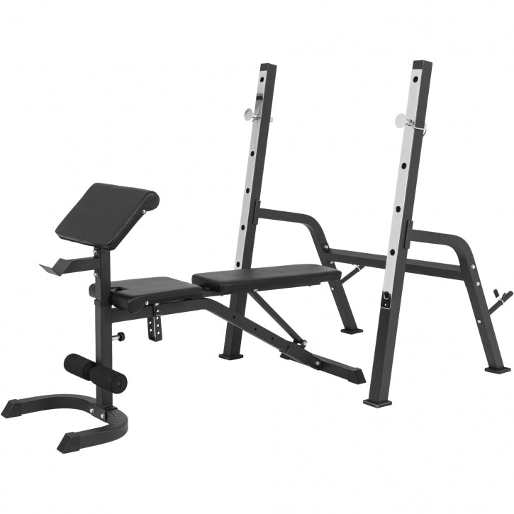 Banc de musculation / support à squat noir avec ensemble d'haltères en plastique de 100 kg