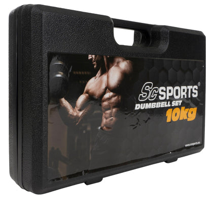 ScSPORTS Dumbell 10 kg in koffer Gietijzer - 30 mm