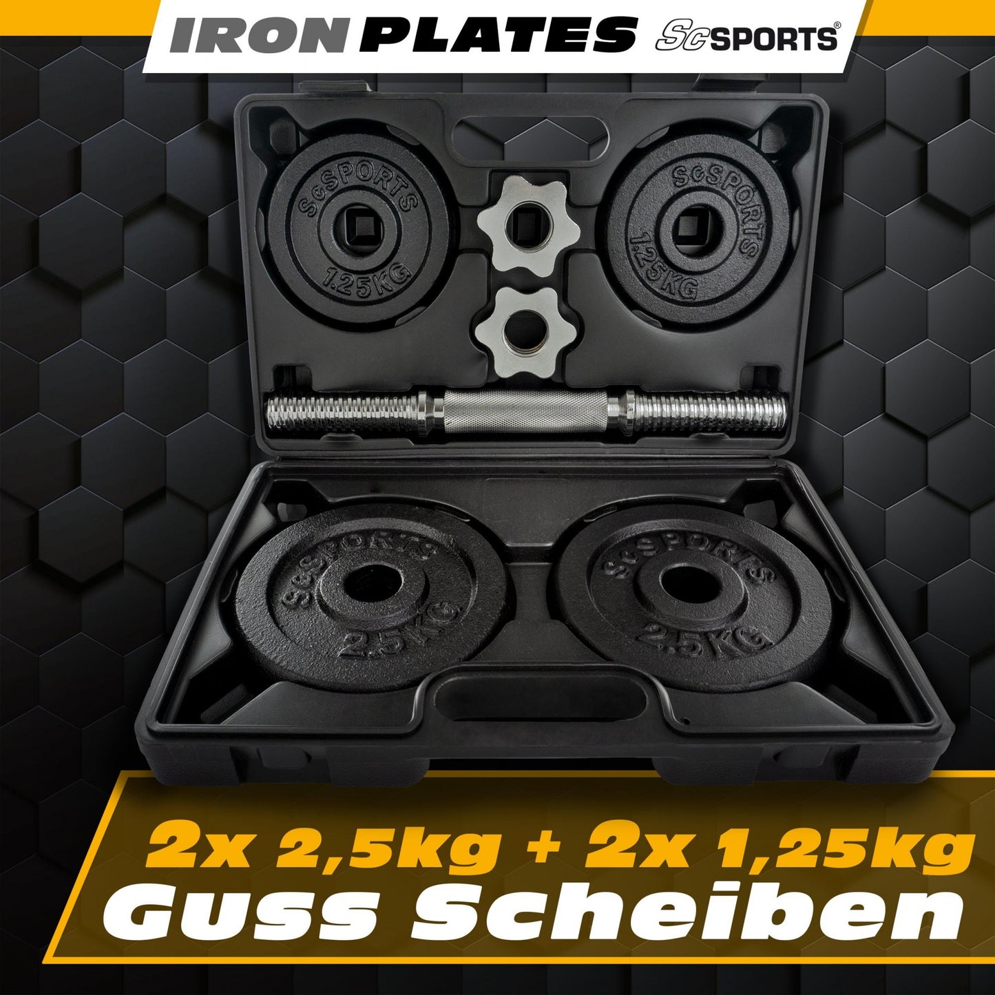 ScSPORTS Dumbell 10 kg in koffer Gietijzer - 30 mm