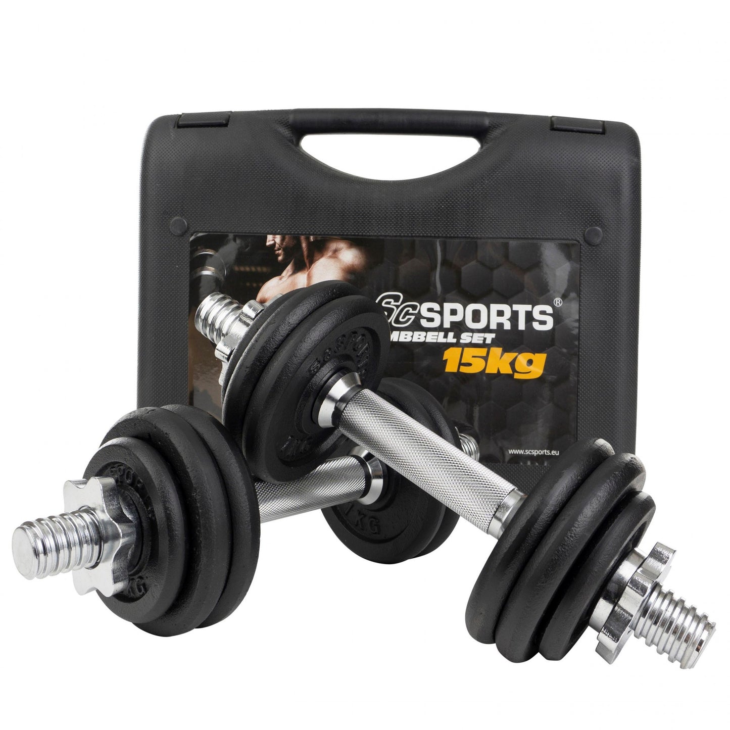 ScSPORTS Dumbell 15 kg in koffer Gietijzer - 30 mm