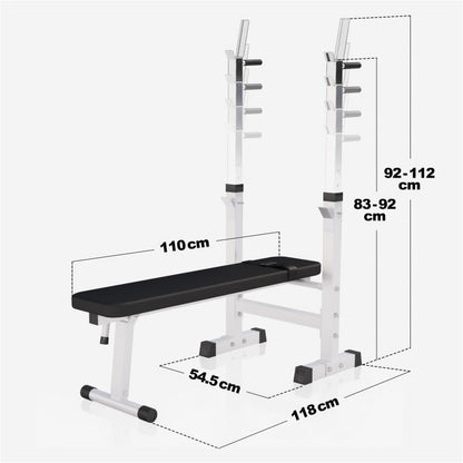 Banc de musculation réglable blanc avec ensemble d'haltères en plastique de 100 kg