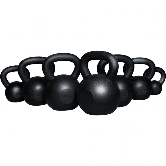 Ensemble complet de kettlebells 144 kg en fonte noire